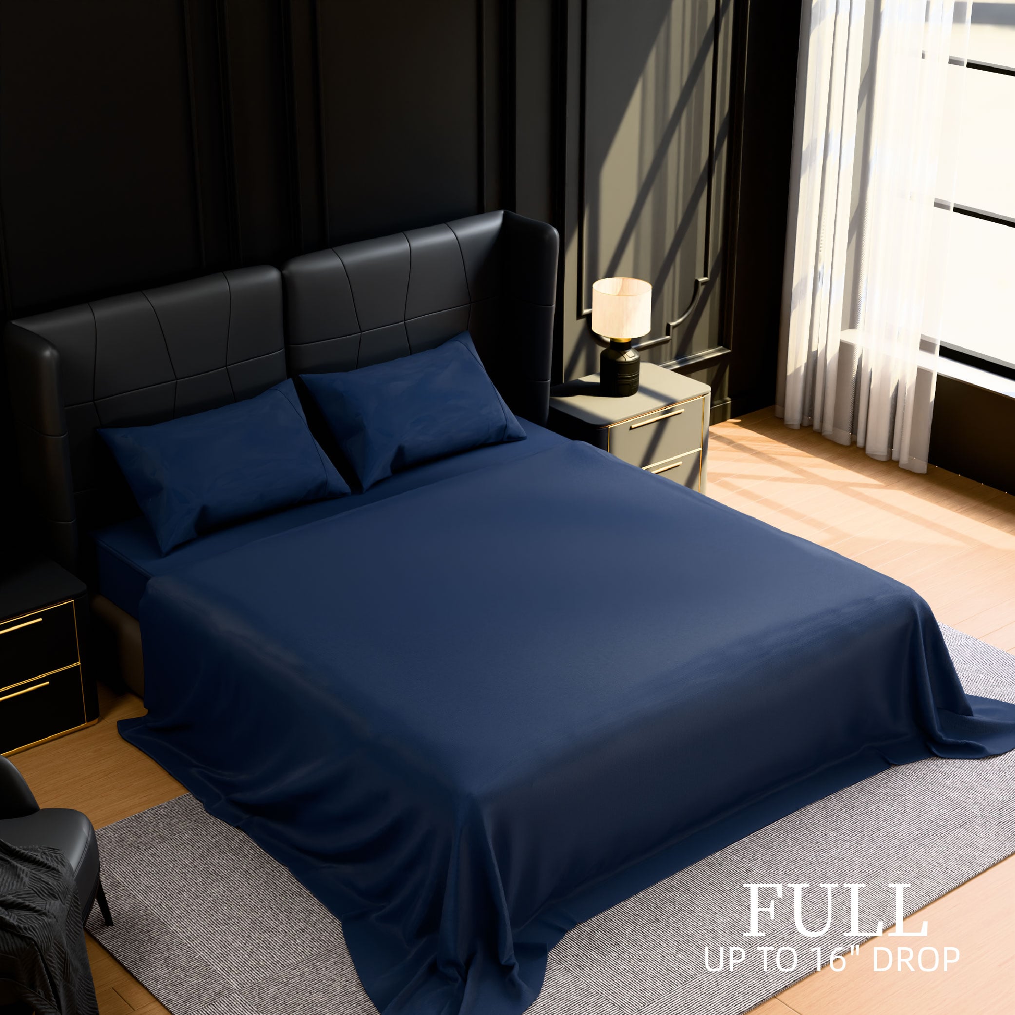 Bedding Full Bed Sheets Set - 4 Piece Bedding - Brushed Microfiber - Shrinkage And Fade Resistant - Easy Care (Full, Navy Blue)_voghion.com